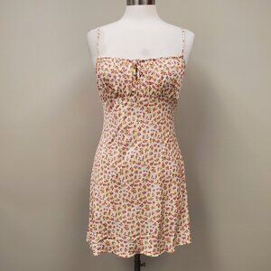 Reformation Tie Neck Mini Dress Sleeveless Floral Yellow Women's Size Medium